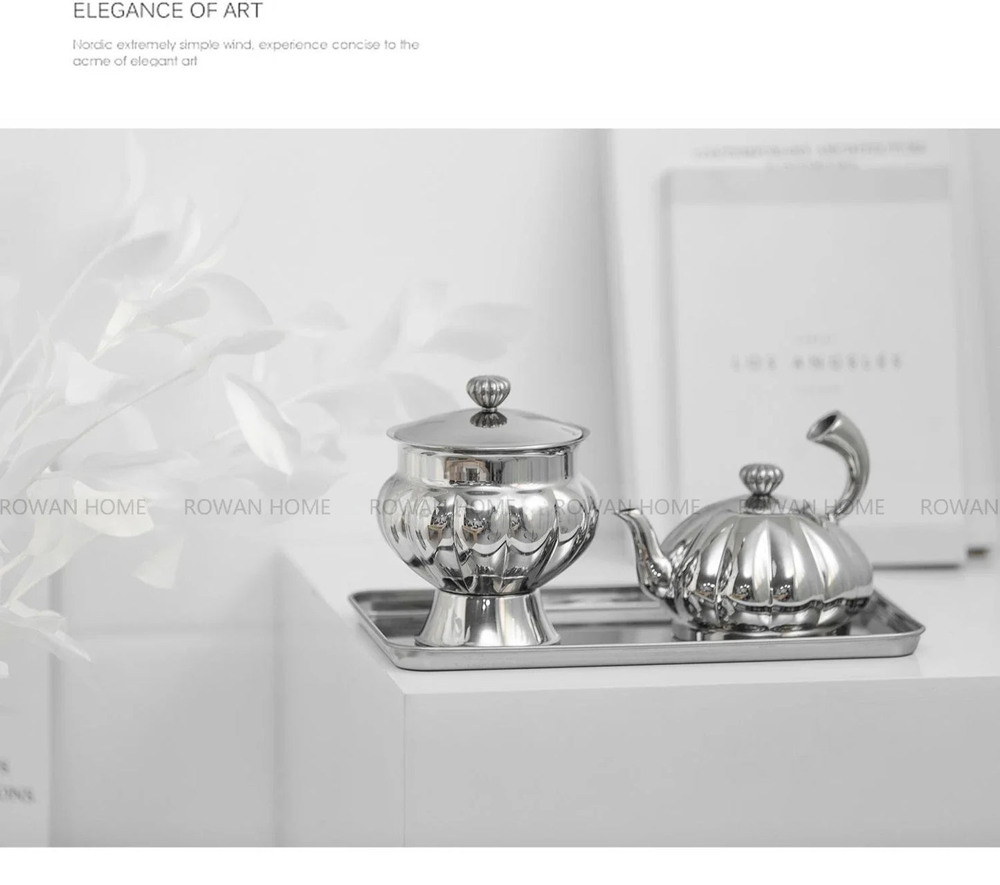 Nordic Luxury Stainless Steel TeaPot, Retro Sugar Bowl, Coffee Candy Jar with Lid for Home Decoration, Afternoon Tea, Holtel