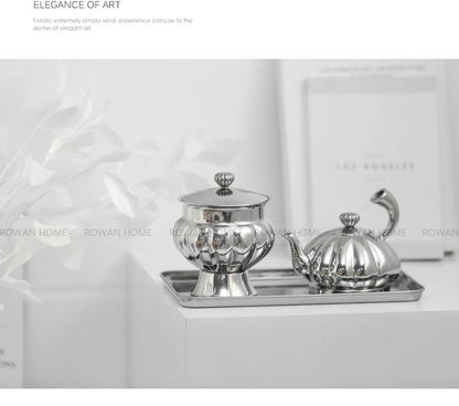 Nordic Luxury Stainless Steel TeaPot, Retro Sugar Bowl, Coffee Candy Jar with Lid for Home Decoration, Afternoon Tea, Holtel