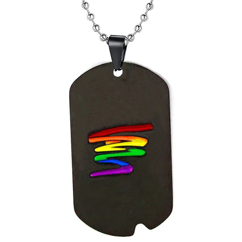 Stainless Steel LGBT Gay Lesbian Love Pride Necklaces Enamel Rainbow Flag Double Pendant Necklace