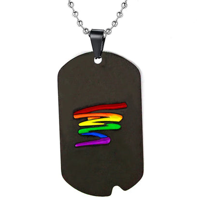 Stainless Steel LGBT Gay Lesbian Love Pride Necklaces Enamel Rainbow Flag Double Pendant Necklace