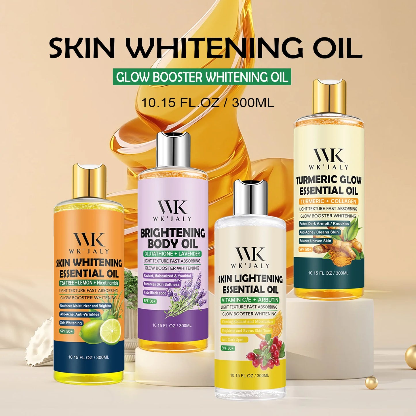 WK JALY Niacinamide Lightening Body Oil For All Skin, With Tea Tree, Lemon, Remove Acne, Fine Lines, Age Spot, Not Greasy, 300ml