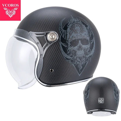 VCOROS Carbon fiber Retro Motorcycle Helmet Half Open face helmet fiberglass Cascos para motos DOT Certification