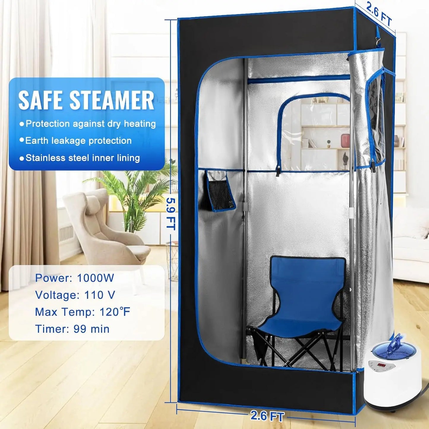 Portable Steam Sauna Personal Full Body Sauna Spa for Home Relaxation,4L1500 Watt Steamer Remote Control Portable Chair
