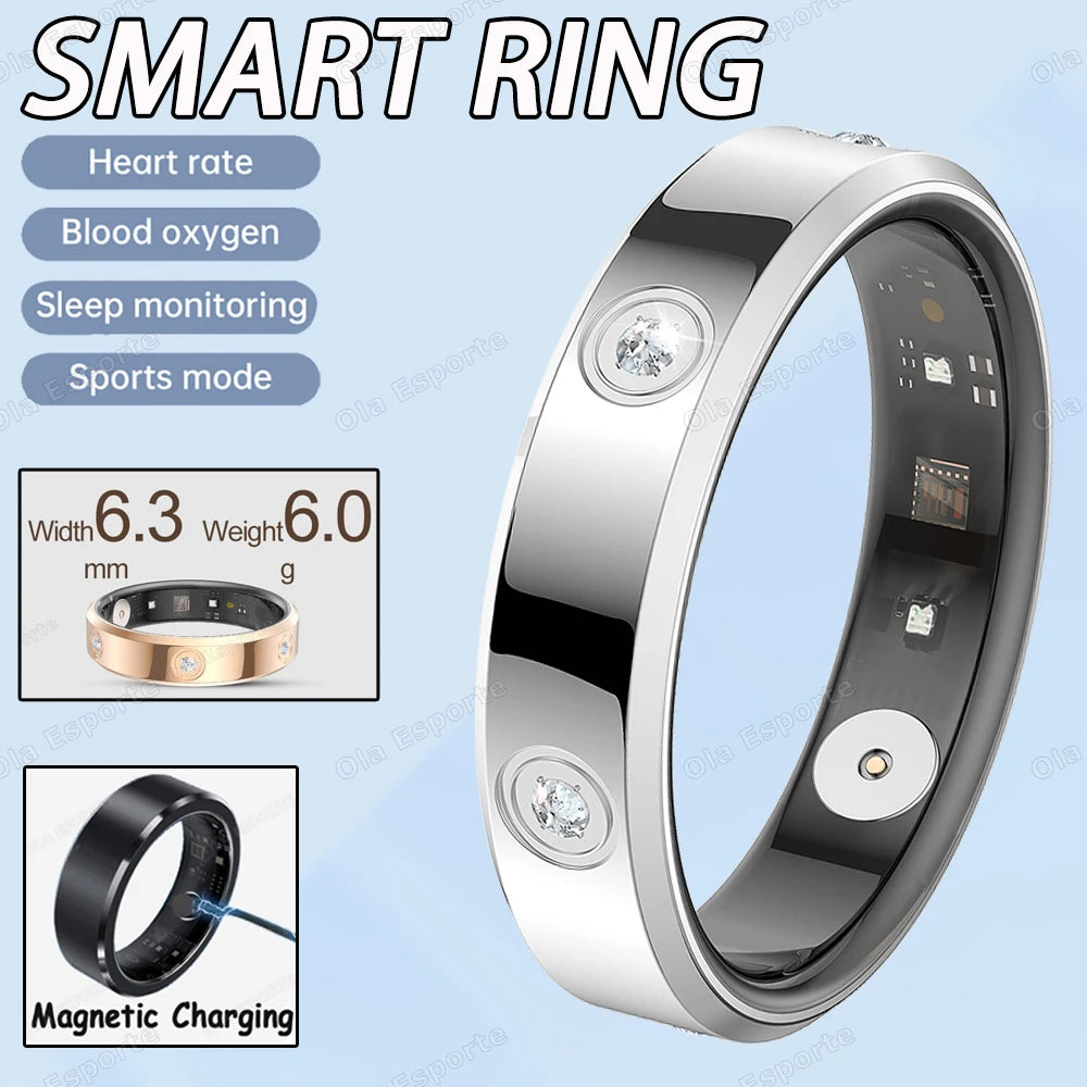 2026 Smart Ring Women Men Super narrow 6.3mm Heart Rate Health Stress measurement Monitor IP68 Waterproof Fashion Sports Rings