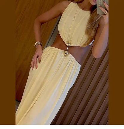 2026 Summer Fashion New Women's Elegant Design Dress Two Piece Set Sleeveless Top Slimming High Waist Long Dress Set