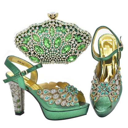 Fashion Italian Shoe and Bag Set for Party In Women Afrcan Party Shoes with Bag Set with Rhinetsone Luxury Shoes Women Designers