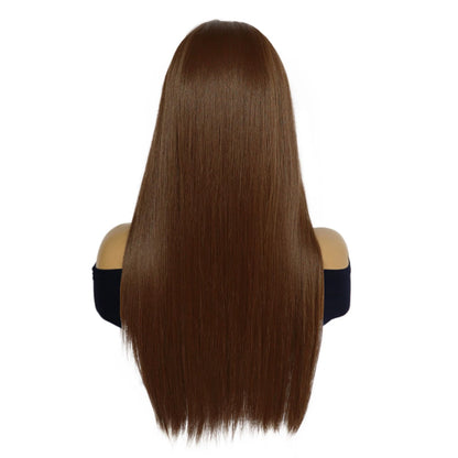  13x6 Lace Front Wig Brown Long Straight Wig Middle Part Heat Resistant Synthetic Hair Women Daily Fashion Wig