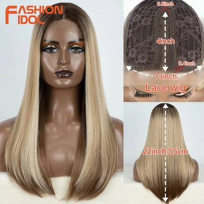 FASHION IDOL 14inch/35cm Short Bob Lace Wigs Synthetic Hair Ombre Brown Grey Wigs For Black Women Heat Resistant Synthetic Wig