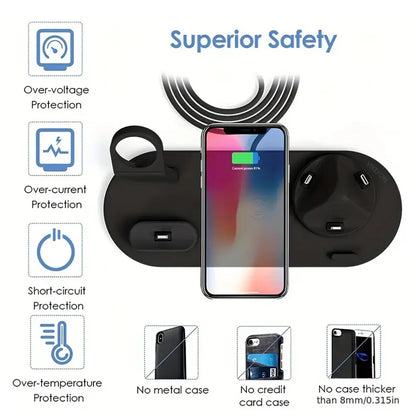 30W 7 in 1 Wireless Charger Stand Pad For iPhone 17- 11 XR Apple Watch Airpods Pro iWatch 8 7 6 Fast Charging Dock Station