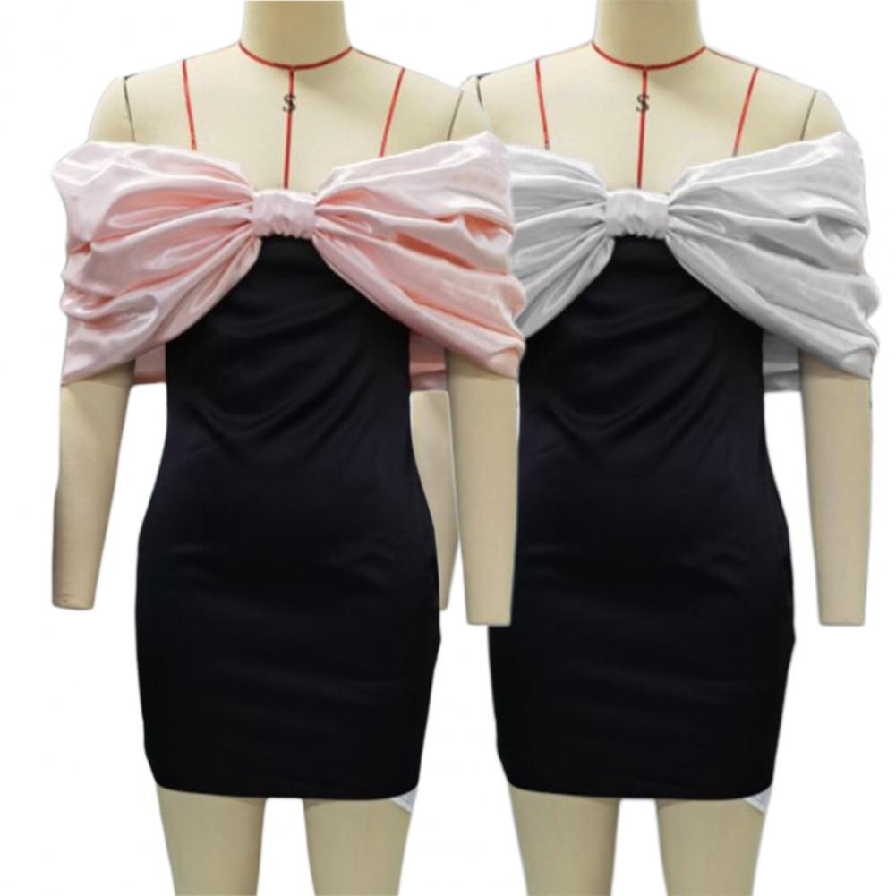 Simple  Sexy Chest Wrap Design Bodycon Dress Above Knee Length Mini Dress Short Sleeve   for Going Out