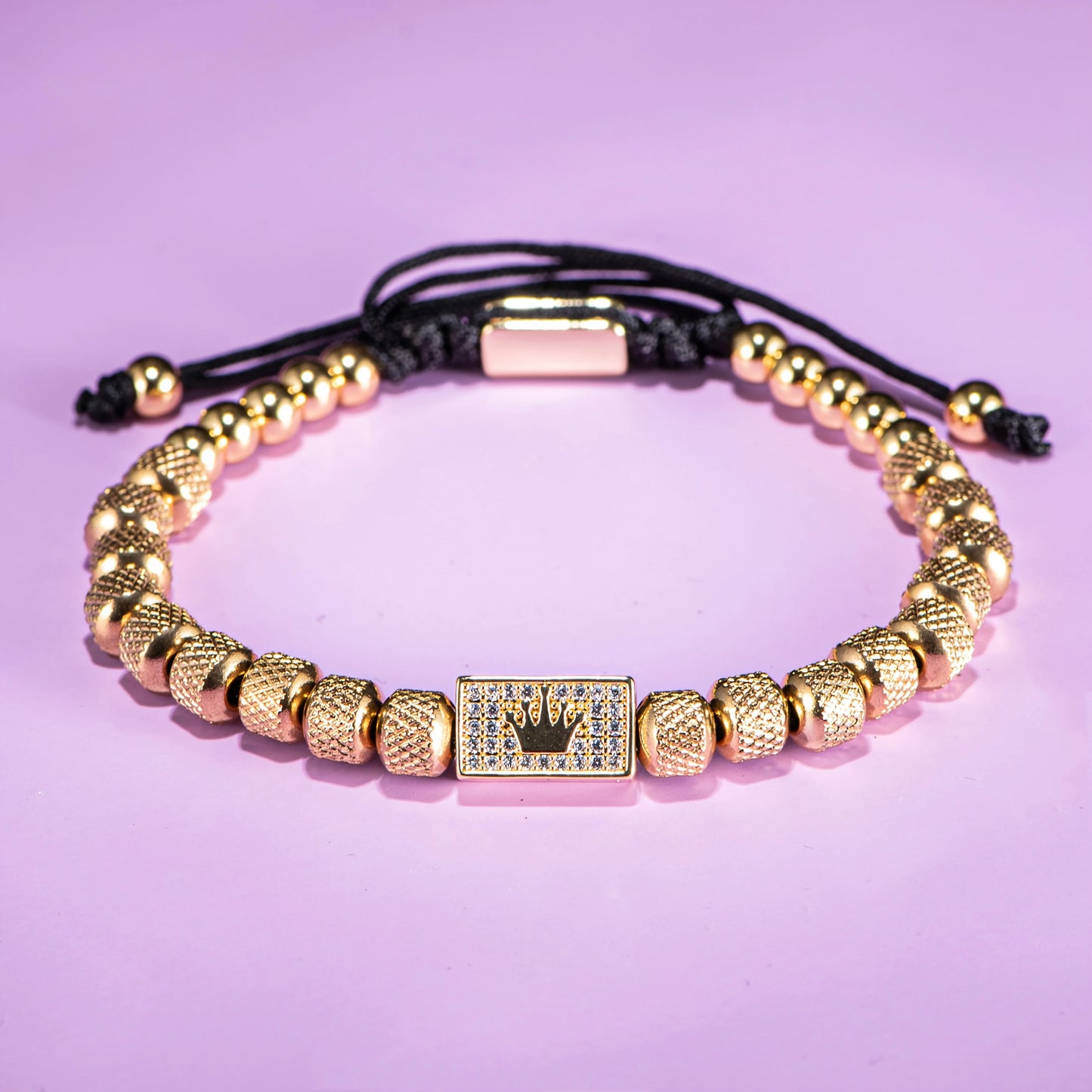 [Micro-Set Bead Bracelet] Luxury Micro-Set Square Crown Bead Adjustable Size Men's Gorgeous Braided Bracelet