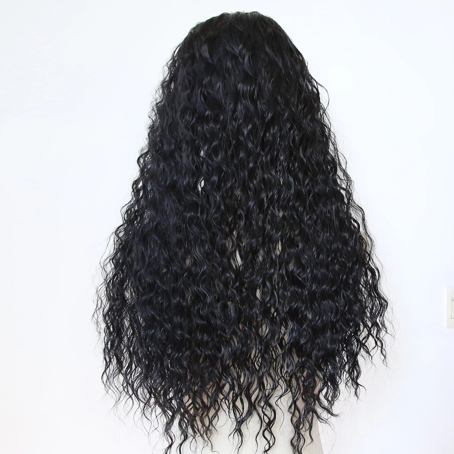 Black Romance Curly Synthetic Lace Front Wig Long Deep Curly Jet Black Lace Front Synthetic Wig Pre Plucked Natural Hairline