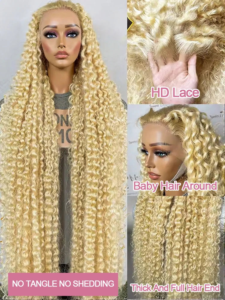 Deep Wave 13x6 HD Lace Frontal Human Hair Wig 30 40 Inch Curly 613 Honey Blonde Water Wave 13x4 Lace Front Wigs For Women 250%