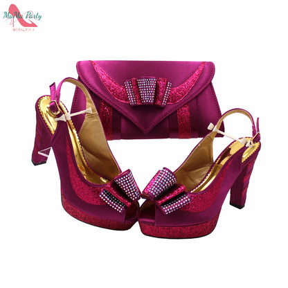 2025 Red Elegant Style Italian Women Shoes Matching Hand Bag Set  Slingbacks Sandals with Platform for Party