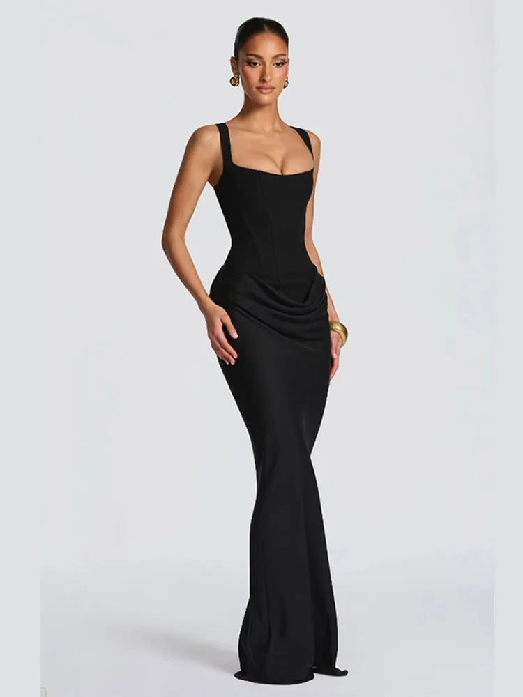 Sexy Square-neck Halter Mini Dress Women Pleated Sleeveless Backless High Waist Bodycon Dresses 2026 New Summer Lady Party Robes