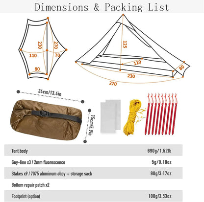 3FULGEAR Lanshan1 Pro Outdoor Ultralight Camping Tent for 1 Person 3/4 Season Professional 20D Nylon Double Sided Silicone Tent