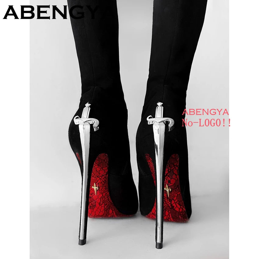 2025 Autumn Winter Fashion Pointy Toe Thin High Heels Long Boots Women Suede Leather Knee-High Boot Sexy Slim Knight Botas Mujer