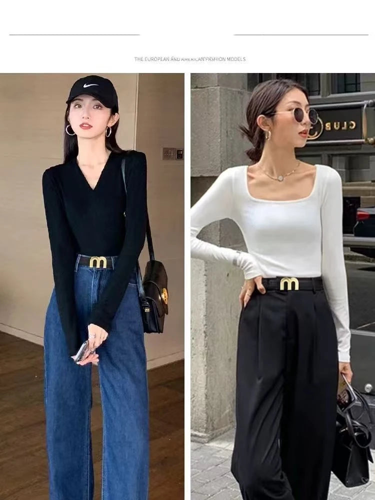 Women's fashion belt high-quality gold buckle is best matched with women's denim belt dress