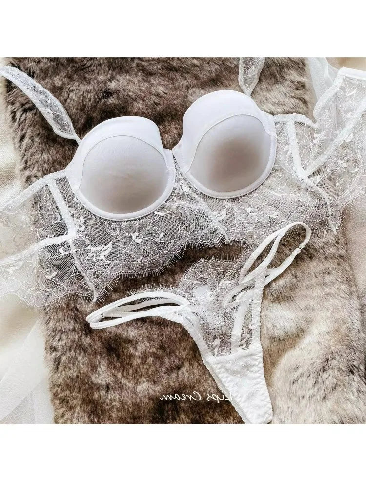 Women Lace Push Up Bra Wireless Thin Cotton Underwire Shaping Bras Anti Sagging Bralette 2 Piece Panty Set Sexy Lingerie S-XL