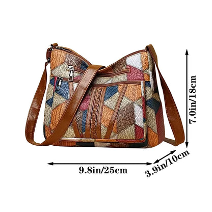 Neutral style backpack for moms with a strap design. Single shoulder bag with a patchwork pattern. Adjustable shoulder strap.