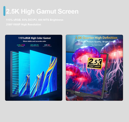 ZEUSLAP 16" Floatable Stacked Portable Monitor QHD 2560*1600P 400Nits 16:10 IPS Panel for Laptop Notebook Second Screen Display