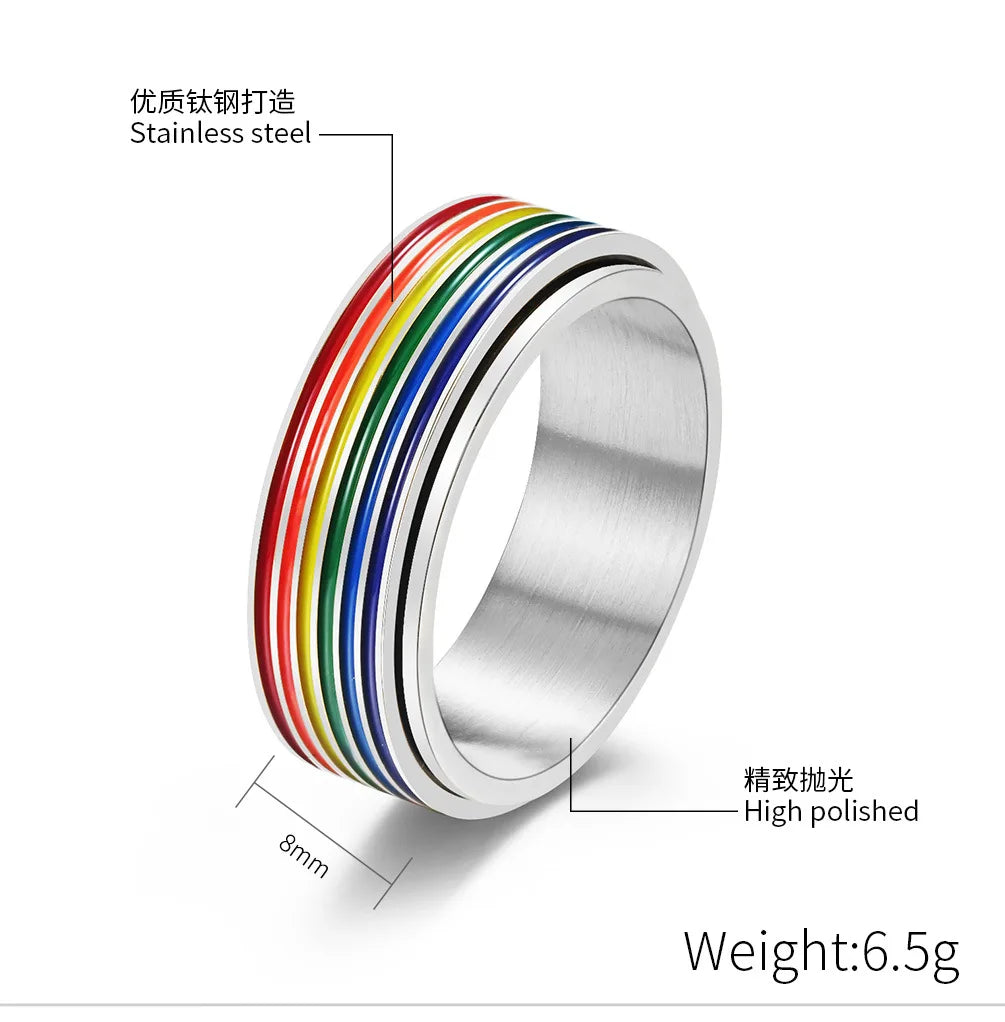 Rainbow Color Anxiety Rings For Women Men Stainless Steel Rotate Freely Fidget Spinning LGBT Pride Ring Accessories Jewelry