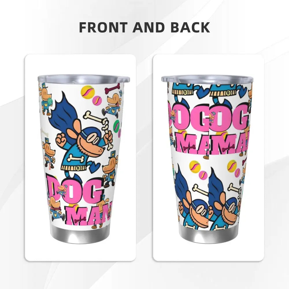 Dog Man Dogman Movie Comic Insulated Tumbler with Straws Cartoon Stainless Steel Thermal Mug Double Wall Car Bottle Cups, 20oz