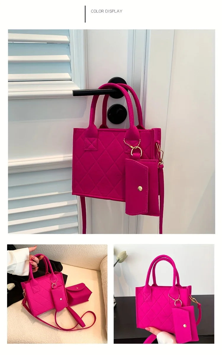 3pcs/set Embossed Women's Handbag Stylish Crossbody Bag, Clutch and Wallet, Solid Color Fabric Shoulder Bag for Women Daily Use