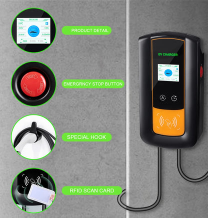 IPENGEN 22KW 32A 3Phase EV Charging Station Type2 IEC62196-2 Electric Car Charger 5m Cable EVSE Wallbox WIFI APP Control