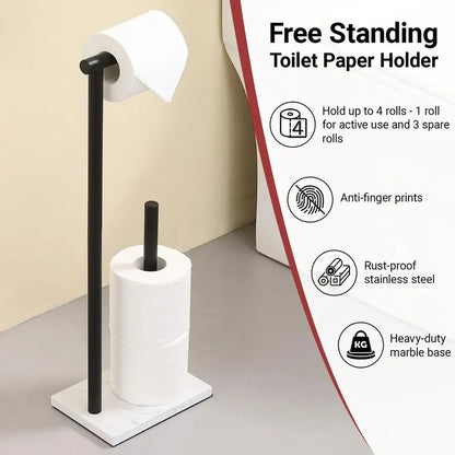 Free Standing Toilet Paper Holder Stand with Reserve Heavyweight Marble Base amp Matte Black Stainless Steel Bathroom Tissue Rol