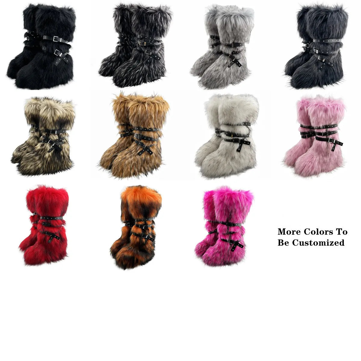 Faux Fur Knee-High Boot Round Toe Height Increasing Wild Winter Warmer Belt Buckle Slip-On Fashion Luxury Sexy Women Shoe Newest