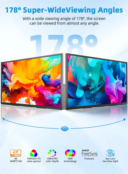 UPERFECT QLED 18.4 Portable Monitors Gaming Displays 4K 60Hz USB C HDMI For PS5/4 Switch Laptop PC Mac Xbox Second Extend Screen