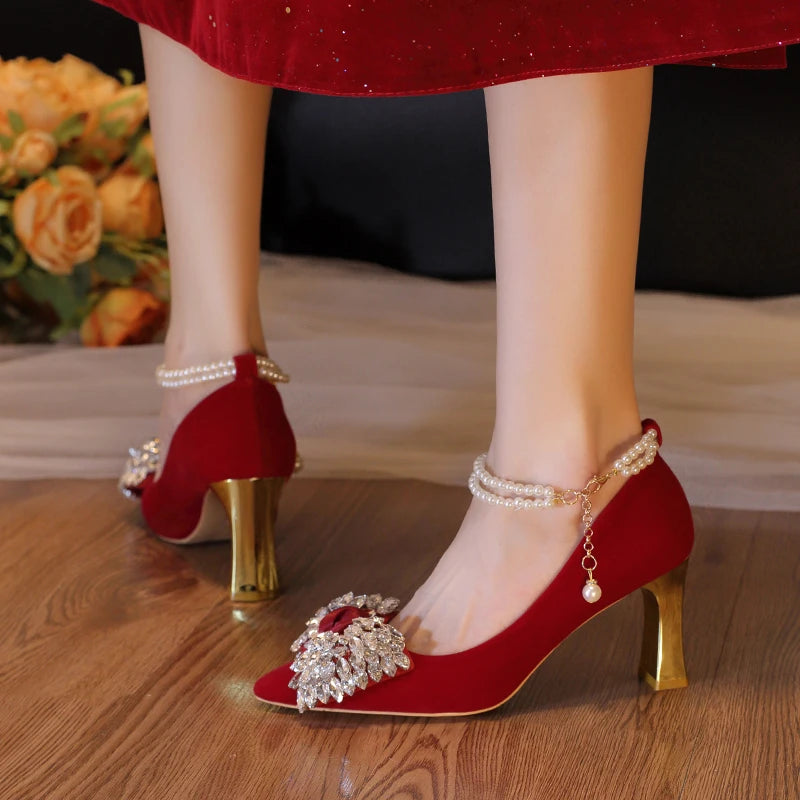 Red Wedding Shoes Women's 2025 New High Heels