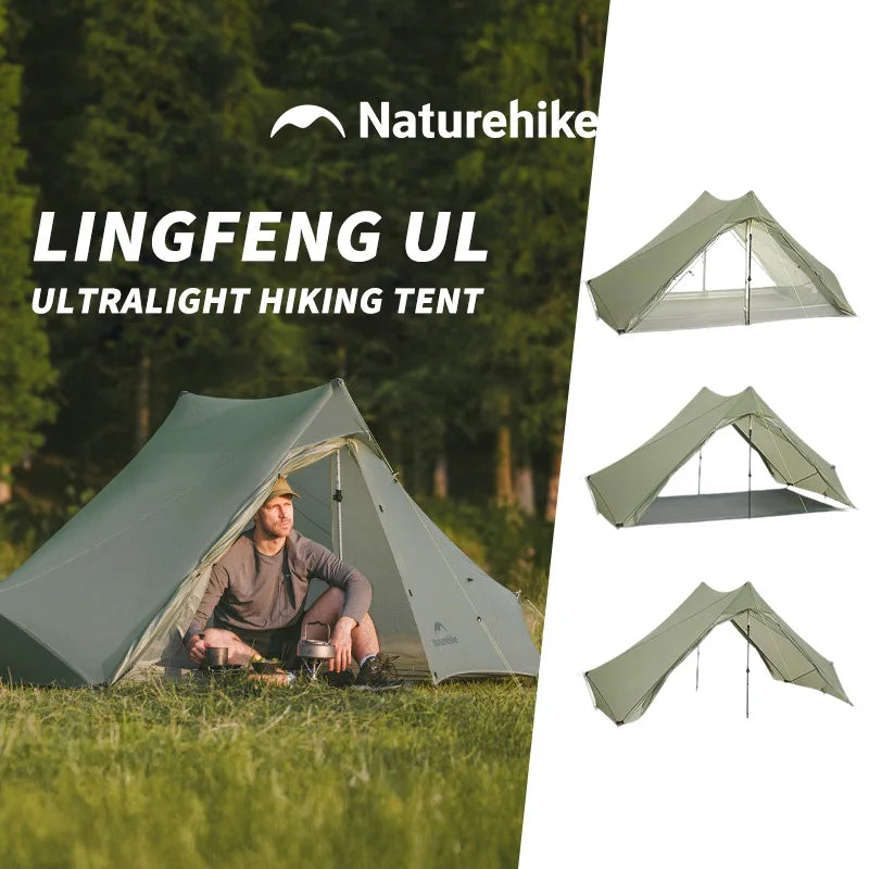 Naturehike Ultra Light Hiking Tent 2 Person Outdoor Camping Pyramid Tent 15D Nylon Waterproof Portable Backpacking Tent with Mat
