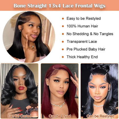 Bob Wig Human Hair 13X4 Lace Front Wigs 180% Density Straight Short Bob Frontal Wig L/T/4x4 Lace Wig Pre Plucked Natural Hair