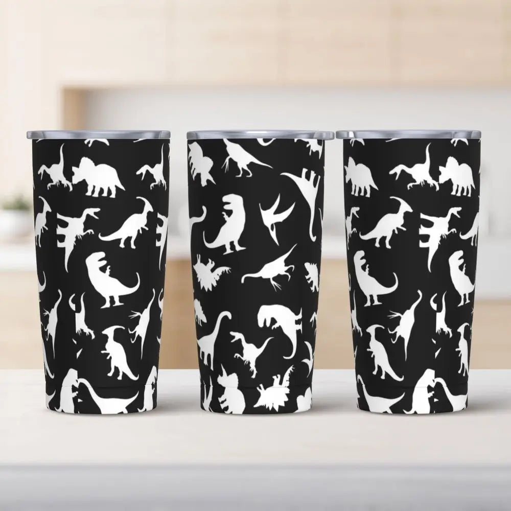 Stainless Steel Tumbler Dinosaur Silhouette Mugs Cup With Straws Animal Beach Cold Drink Water Bottle Insulated Thermal Mug
