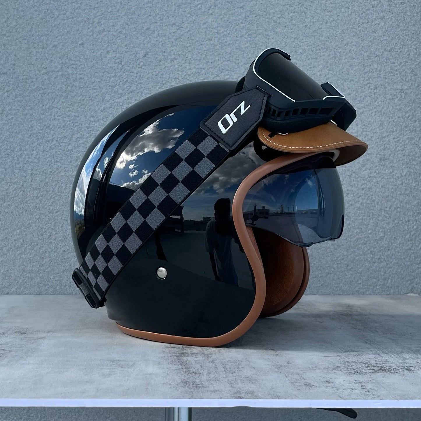 Orz Motorcycle Retro Helmet Men's and Women's Motorcycle Safety Helmet Electric Car Four Seasons 3/4 Half Helmet Scooter