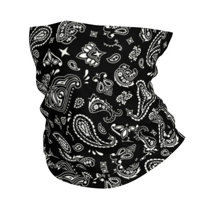 Custom Black Bandana Pattern Bandana Neck Gaiter for Hiking Cycling Women Men Wrap Scarf Paisley Style Headband Warmer
