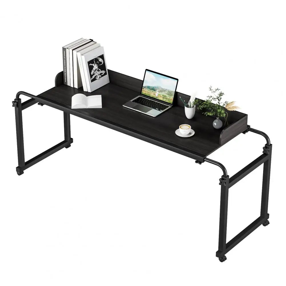 120x40CM Height Adjustable Overbed Table with Wheels, Rolling Over-the-Bed Laptop Desk with Raised Baffle, Home Office Bedroom H