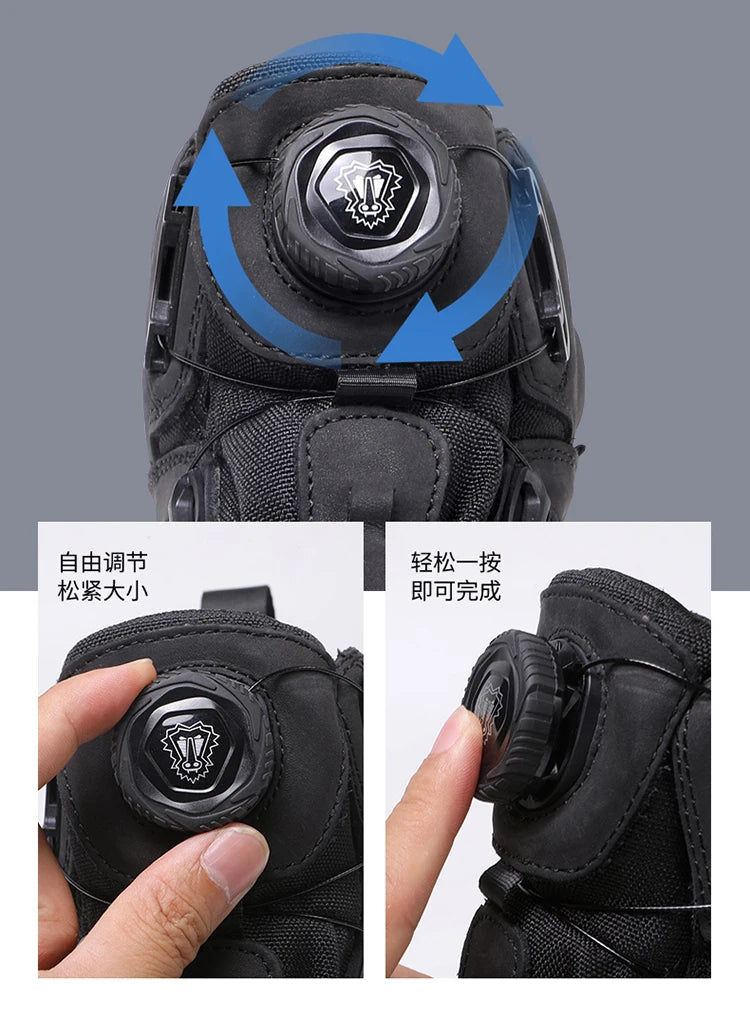 Men Motorcycle Riding Boots Waterproof Cowhide Leather Breathable Anti-Slip Wear-Resistant Street Moto Shoes