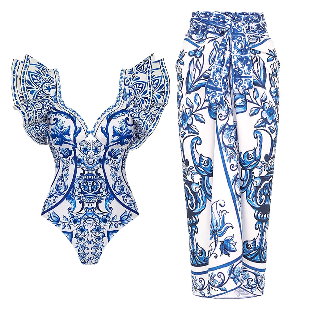 2026 New Sexy Ruffle Bikini Set Printed Brazilian Biquini Women Swimwear Skirt Bathing Suit Girls Summer Beachwear Dress