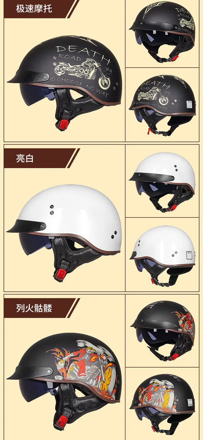 Retro Half Helmet Motorcycle Cruiser Helmet German Style Vintage Casco Moto Open Face Chopper Biker Pilot DOT Capacetes Para