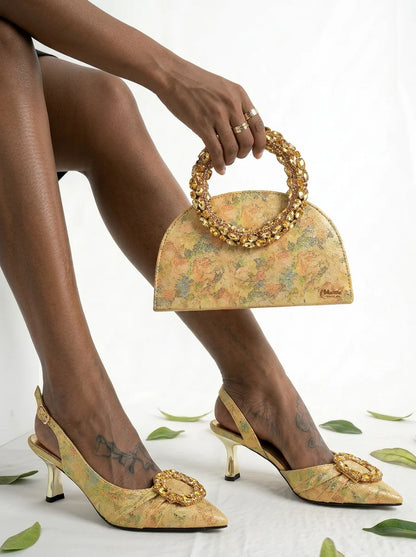Multicolor Glitter Rhinestone Ring Handle Evening Clutch And Women High Heels Shoes Set Wedding Party Matching Bag