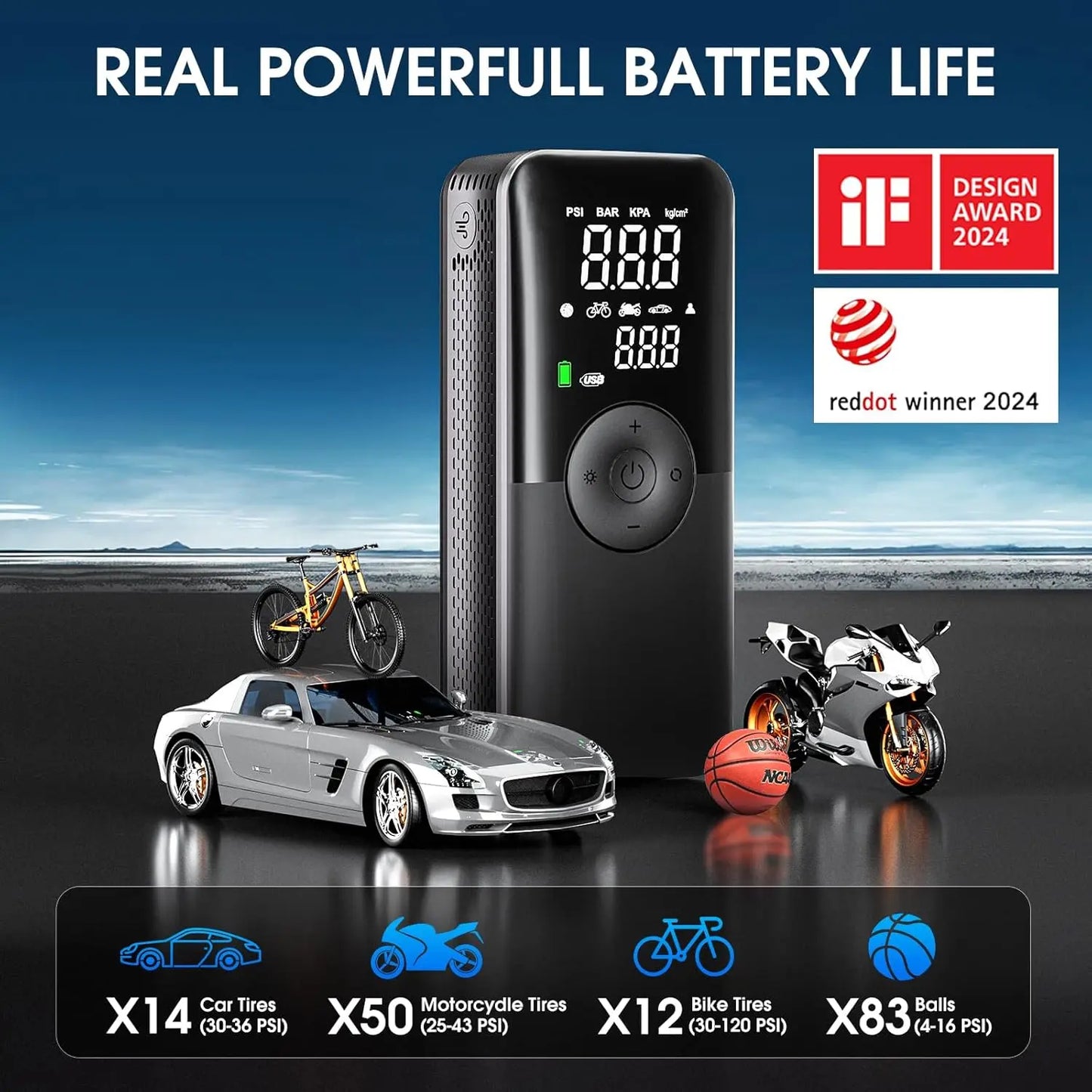 Portable Air Compressor with Digital Screen, 150PSI Tire Pump for Cars, Motorcycles, Bicycles