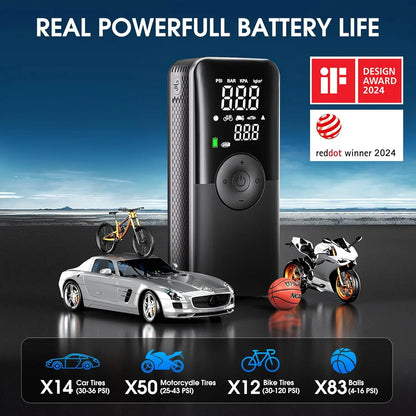 Portable Air Compressor with Digital Screen, 150PSI Tire Pump for Cars, Motorcycles, Bicycles