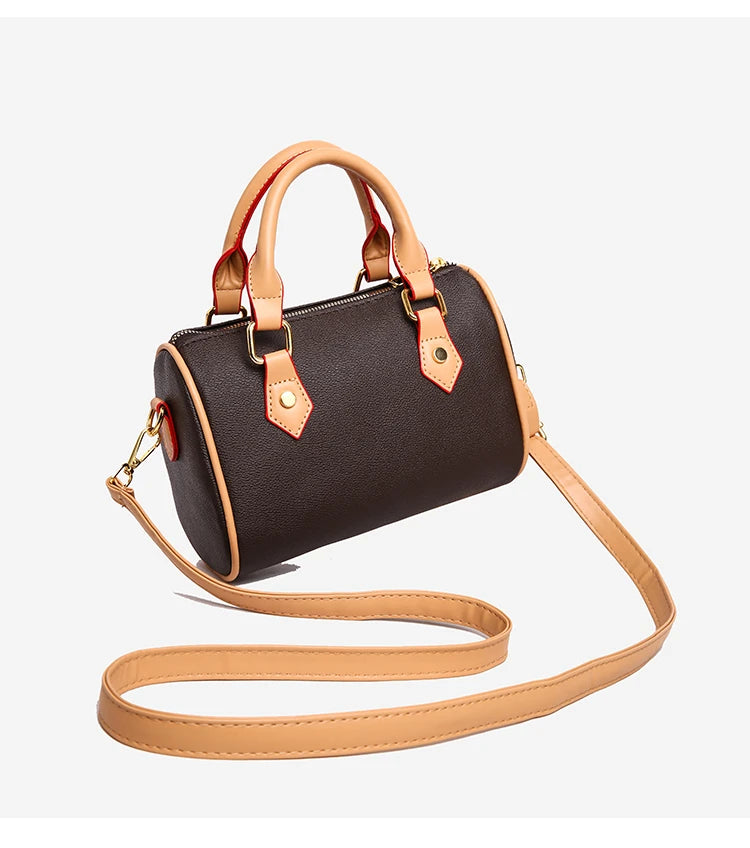 Vintage Brown PU Leather Boston Bag Women's Lightweight Small Crossbody Bag Luxury Designer Handbag Shoulder Bags for Phone