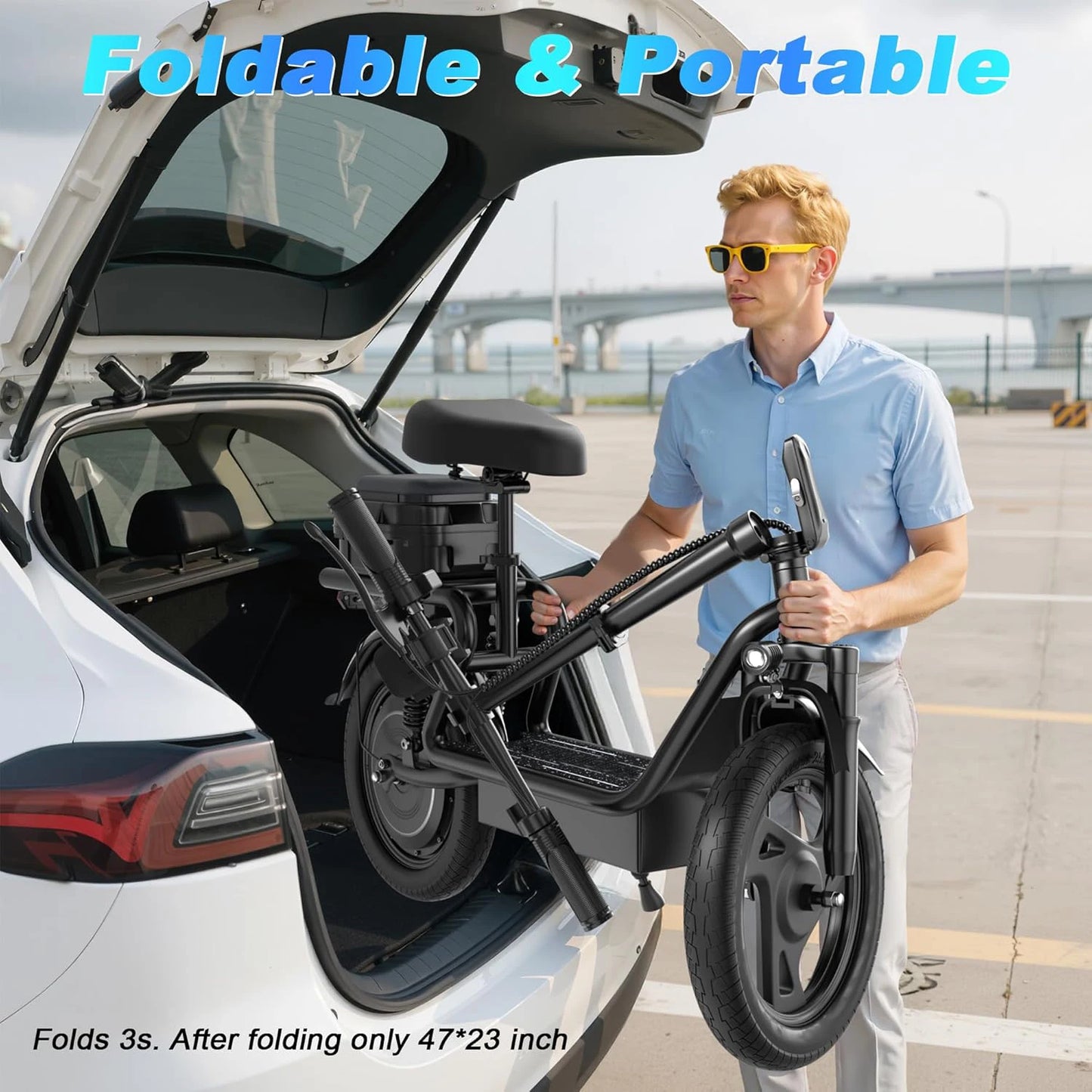 AOVOPRO 14inch Electric Bicycle with Box 27/40Miles Max Range 22MPH Top Speed with Dual Suspension Foldable Adult Ebike