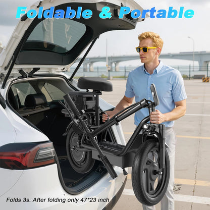 AOVOPRO 14inch Electric Bicycle with Box 27/40Miles Max Range 22MPH Top Speed with Dual Suspension Foldable Adult Ebike
