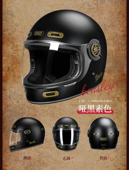 BEASLEY Retro Helmet Men's Women's Cruise Motorcycle Fiberglass Full Helmet Carbon Fiber Motorcycle Helmet DOT Certification
