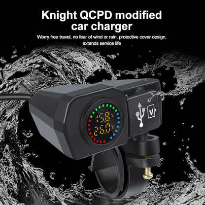 60W Motorcycle QC3.0 PD Charger Socket USB Type-C Fast Charging Motorcycle Charger Plug Voltmeter Thermometer Digital Display